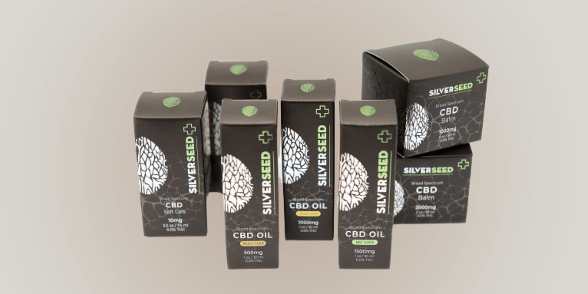 Silverseed CBD products line in boxes with logo